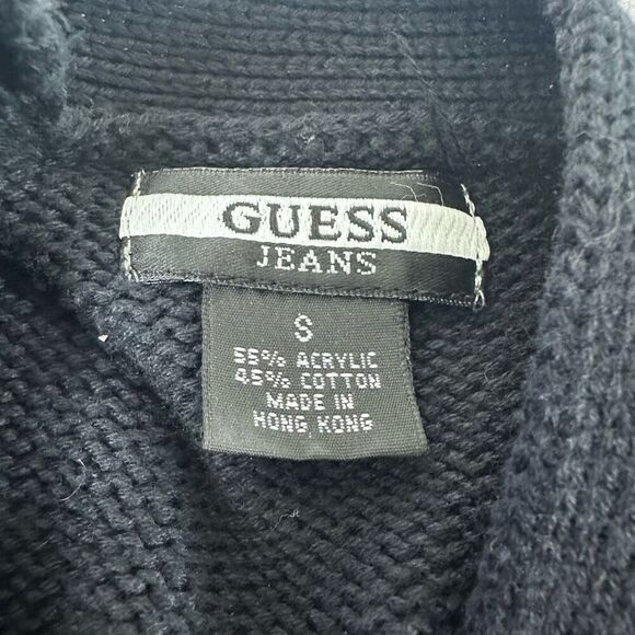 Y2K Guess Women's S Longline Duster Cardigan Sweater Black Knit Tie Waist Winter - Picture 5 of 12